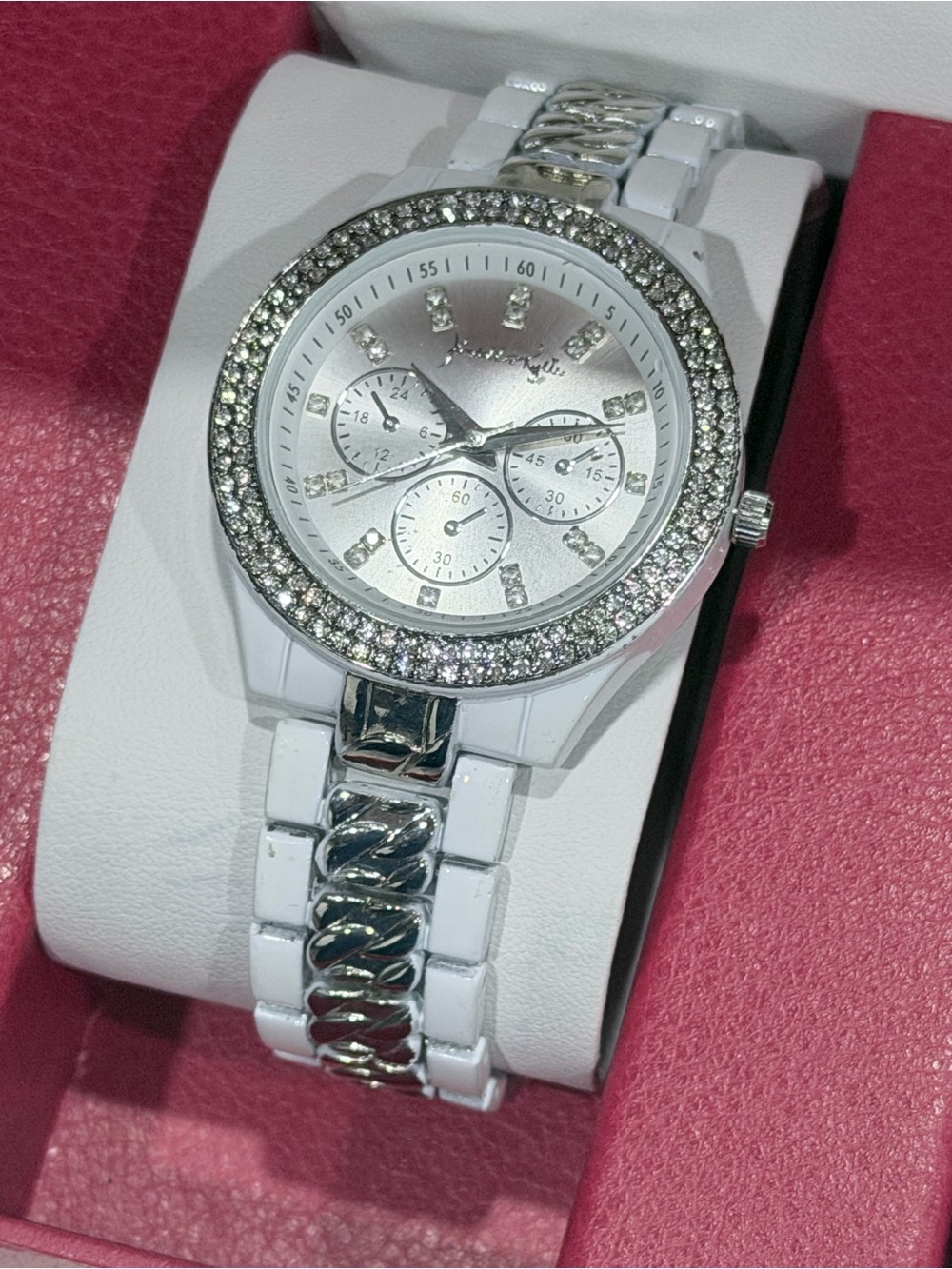 Kendall & Kylie White and Silver Crystal-Trim Bracelet Watch